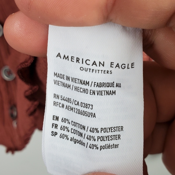 American Eagle Red Orange Button Long Sleeve Small - Picture 5 of 6